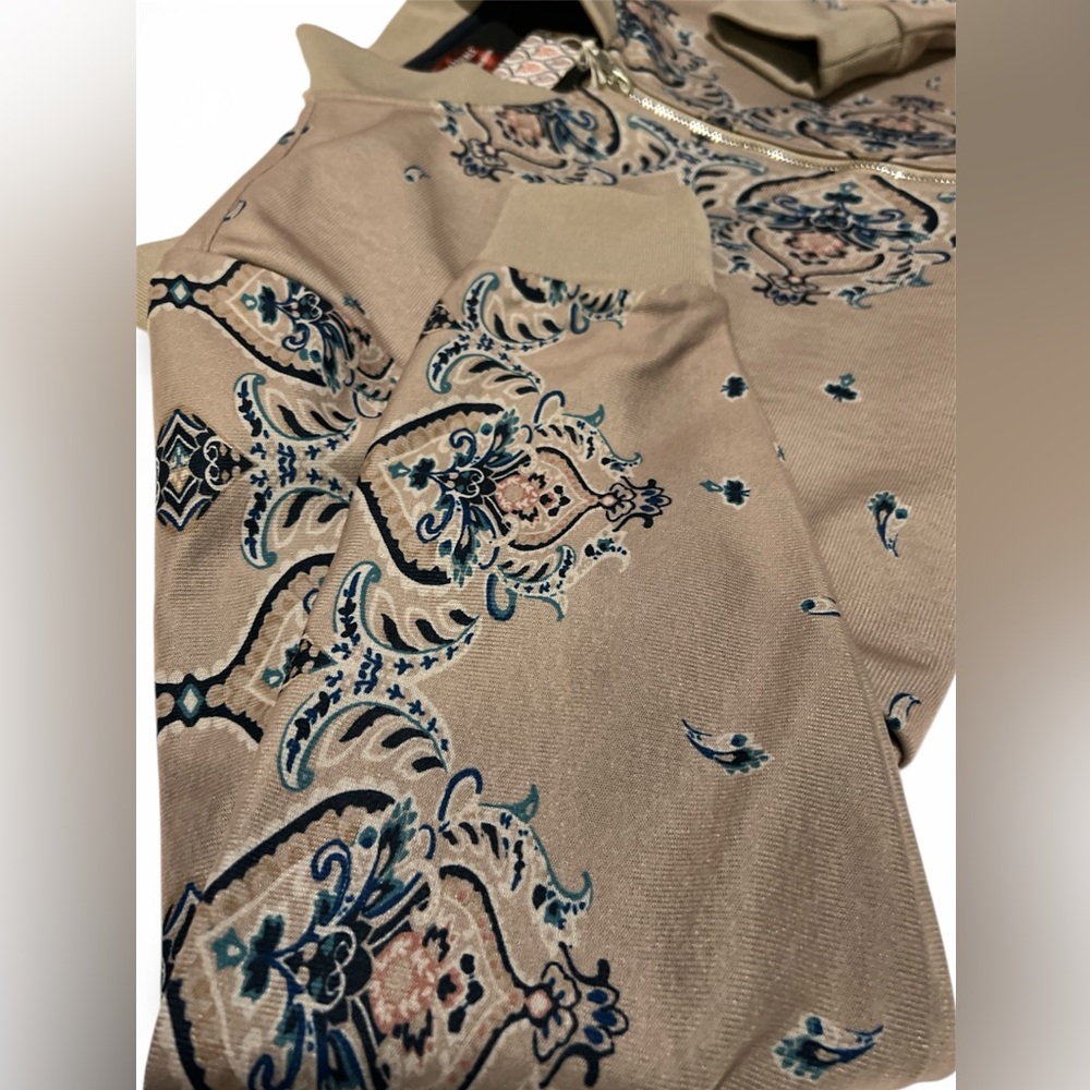 Men's Beige Patterned Bomber Jacket - Picture 6 of 11